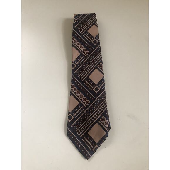 Jack Henry Men’s All Silk Necktie Geometric Tan & Black 58x4” Vintage Kansas - Picture 2 of 4